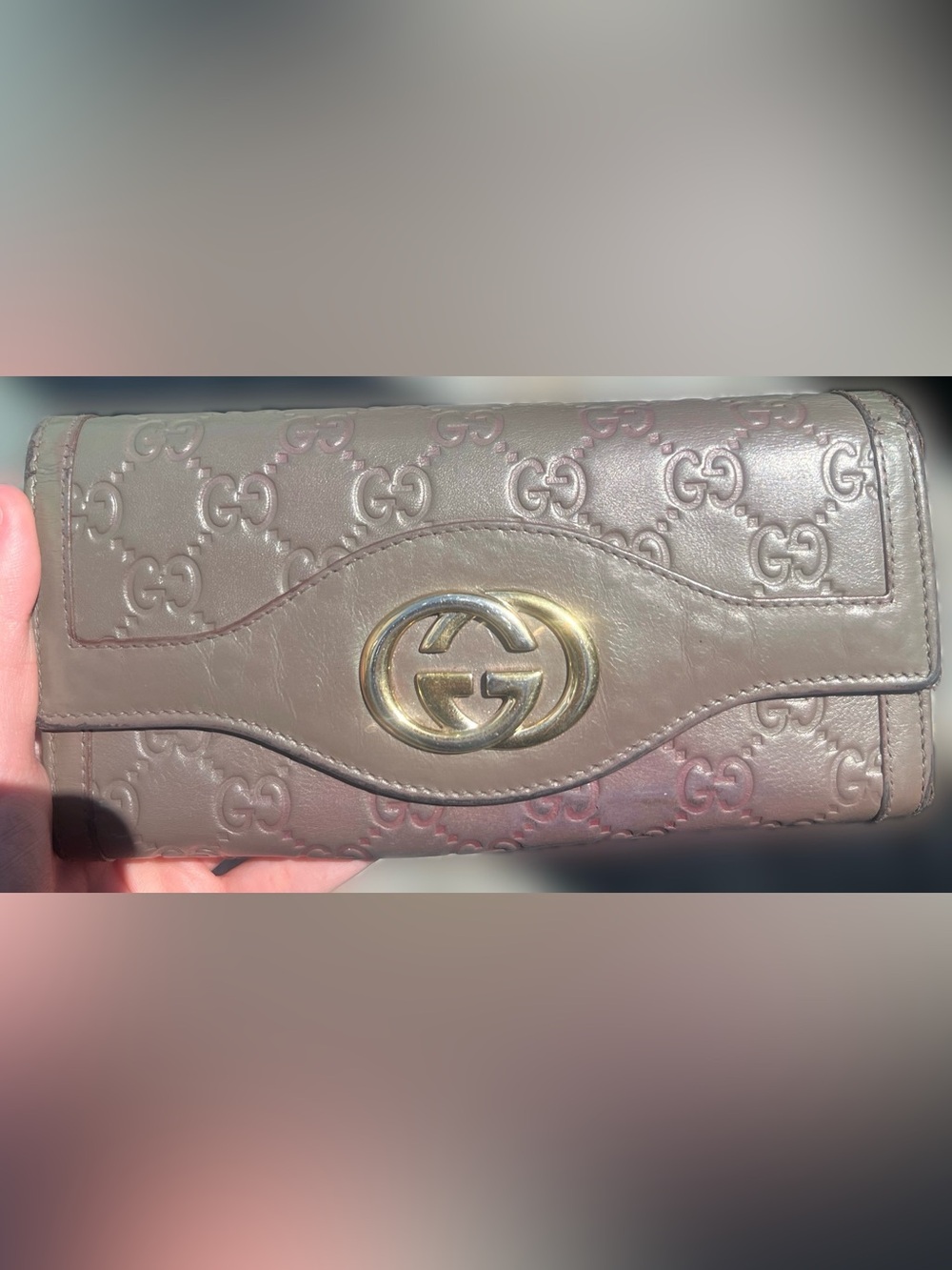 Gucci Guccissima Continental Wallet Taupe Brown Leather Authentic - Picture 2 of 10